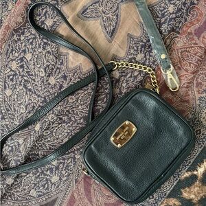 Michael Kors Black Leather Crossbody Bag with Gold Hardware